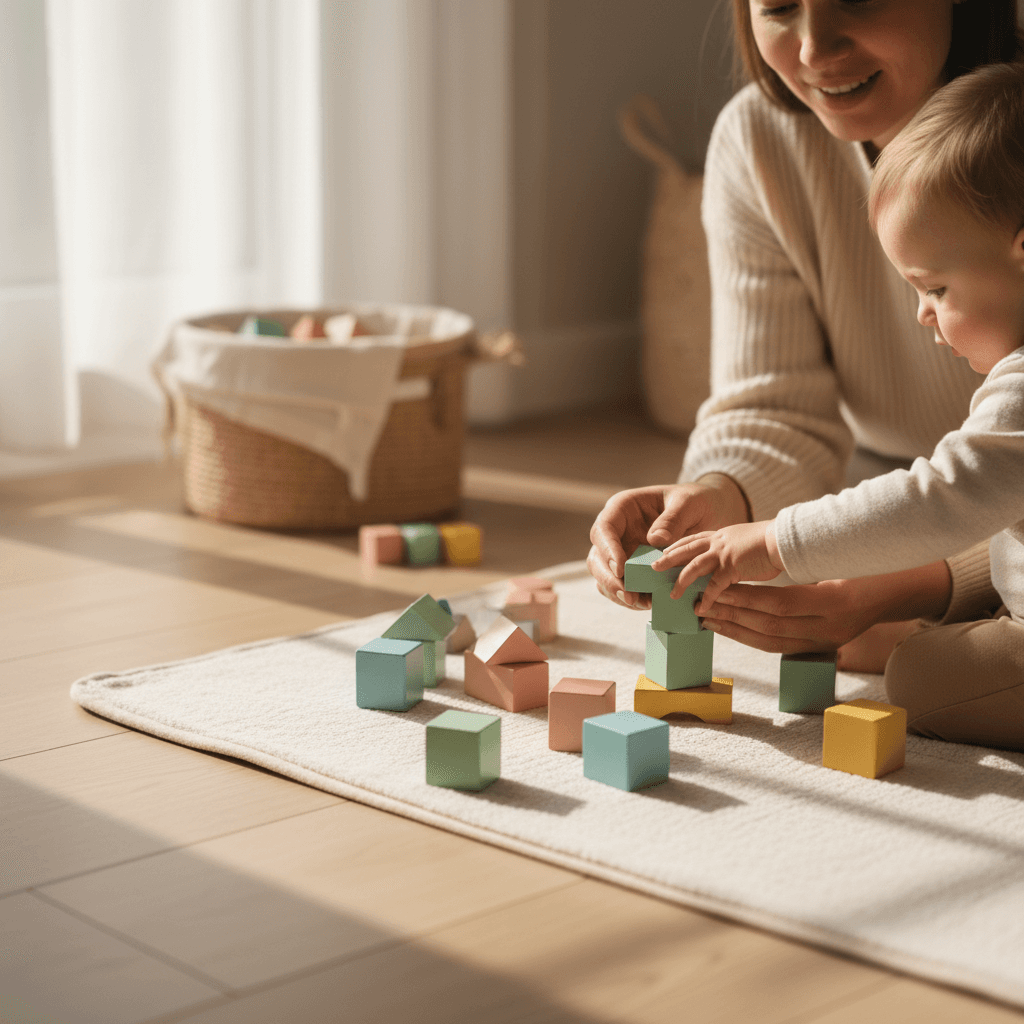 Caregiver with toddlers in home childcare setting